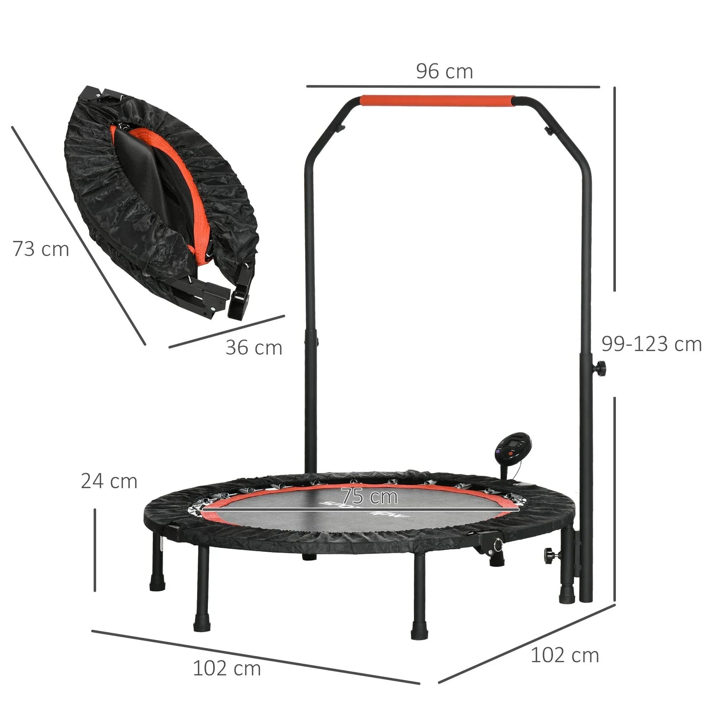 SPORTNOW Minitrampolin höhenverstellbar klappbar LCD-Monitor
