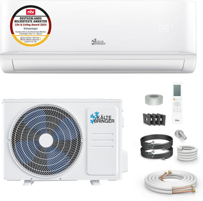 Kältebringer Split Klimaanlage - 9000 BTU (2,6 kW) - Klimagerät mit Heizfunktion, WiFi & App, bis 45qm, sehr leise - Set mit 5m Kupferleitung, Kältemittel R32, Montagematerial, Wandhalterung