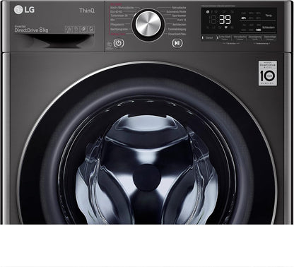 LG F4WV7080, Klasse A, Frontlader-Waschmaschine 8 kg, 1400 U/Min, AI Direct Drive, Wi-Fi, Tiefenreinigung mit Dampf, Groe Kapazitt, TRIPLE A, Außentür aus Sicherheitsglas, 62 x 60 x 85 cm Wei