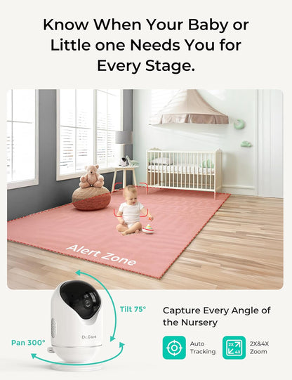 Dr.Care VistaView Smart WLAN Babyphone mit 2 Kameras, 5” 1080P HD, 2K Kamera, App-Steuerung, Bewegungs- & Weinen-Alarm, Nachtsicht, 5000mAh, Zwei-Wege-Audio, 390m Reichweite