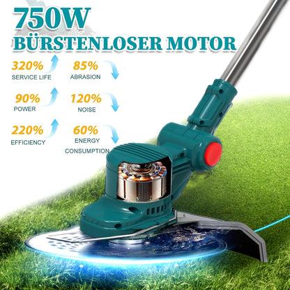Hengriacly Rasentrimmer mit Akku 21V, Akku Rasentrimmer für Makita Akku, Rasentrimmer mit Unkrautbürste, Freischneider akku, Motorsense Akku- Inkl. 2X4.0Ah Akku & Ladegerät, 750W Bürstenloser Motor