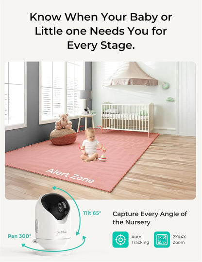 Dr.Care VistaView Smart WLAN Babyphone mit 2 Kameras, 5” 1080P HD, 2K Kamera, App-Steuerung, Bewegungs- & Weinen-Alarm, Nachtsicht, 5000mAh, Zwei-Wege-Audio, 390m Reichweite